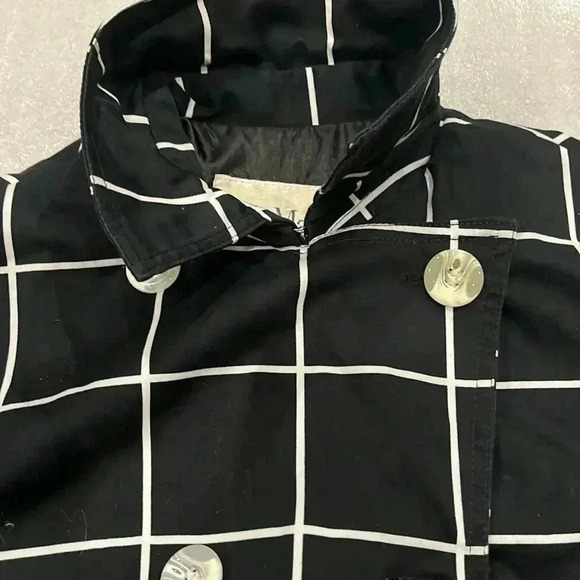 [XL/USM]MaxMara Double Breasted Black/White Cotton Mid-Length Belted Trench Coat - Picture 4 of 6